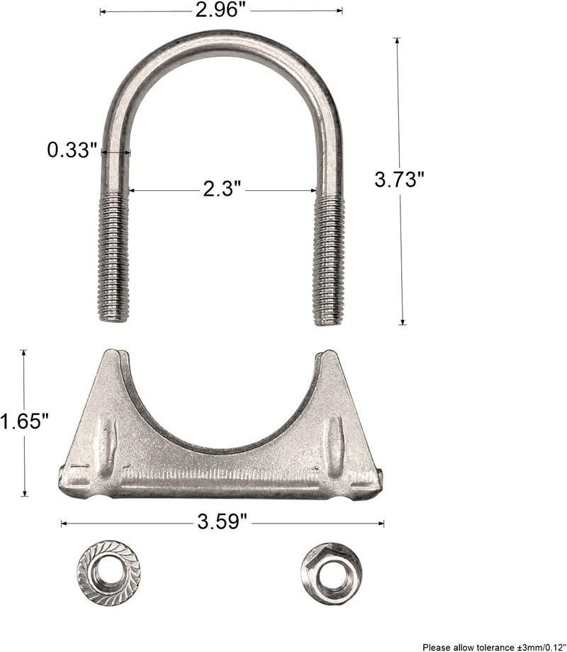eLifecenter Heavy Duty 2.125" (2 1/8 Inch）Exhaust Tail Pipe Stainless Steel Saddle Style U-Bolt Muffer Clamps - Image 2